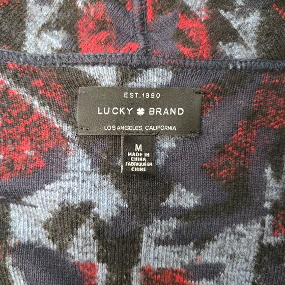 Lucky Brand Southwestern Cardigan Sweater M Blue Draped Boho Aztec Hippie Top - Picture 8 of 14